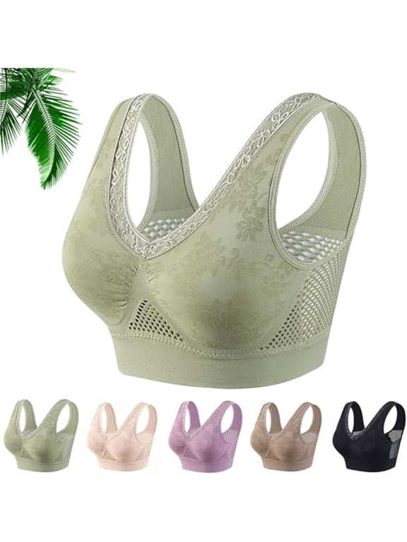 Women Breathable Cool Liftup Air Mesh Sports Bra, Plus Size Comfort Wireless Support Bralette, Soft Ventilated Fitness Daily Underwear,Green,Bust:26"