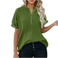 thumbnail image 1 of Women Breathable Cotton Linen T-Shirt Button V Neck Blouse Solid Color Short Sleeve Tops Lightweight Loose Fit Blouses Leisure Comfort Summer Cooling Shirt Everday Wear, 1 of 5