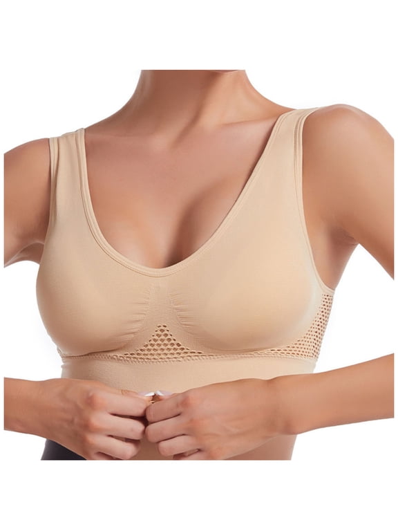 Women Breathable Daily Sports Bra - Wireless Push up Training Brassiere - Comfortable Yoga Underwear Bras with Removable Pads Ladies Yoga Bralette Khaki 6XL