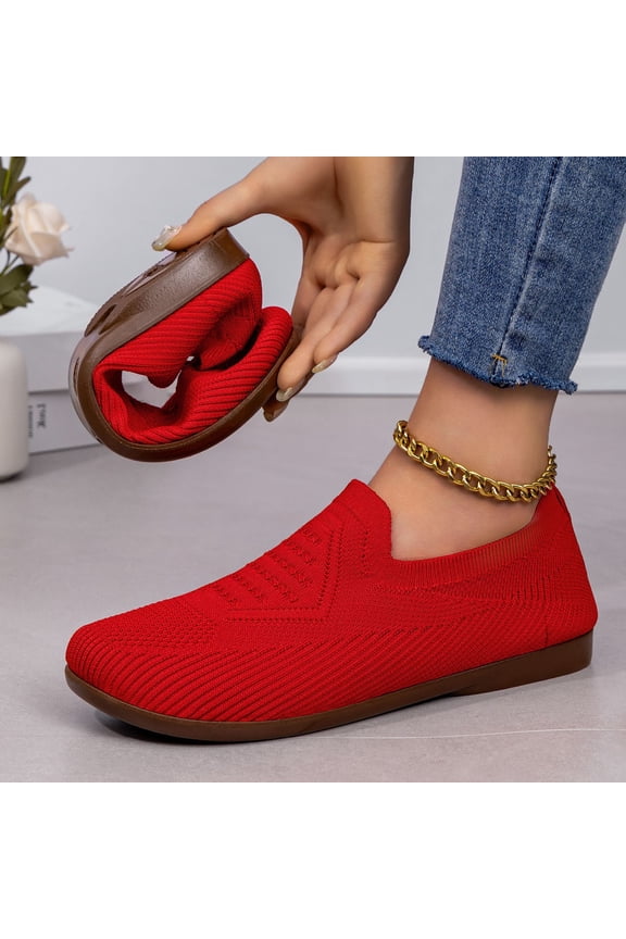 Women Breathable Flats, Women Soft Bottom Flats, Women Easy On Shoes, Women Elegant Round Toe Slip On Casual Loafers Soft Sole Comfort Walking Footwear Lightweight Non Slip Daily Flats, Red 6.5