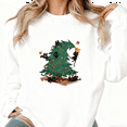thumbnail image 1 of Women Breathable Graphic Tee T-Shirt Black Cat Christmas Tree Print Top Round-neck long-sleeved White S-3XL, 1 of 5