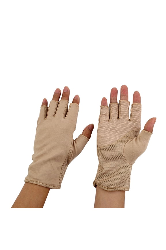 Women Breathable Half Finger Mittens Summer Sun Resistant Gloves Khaki Pair
