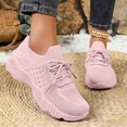 thumbnail image 1 of Women Breathable Knit Lace Up Walking Sneakers, Thick Cushioned Sole Lightweight Daily Commute Casual Outdoor Footwear Pink 6, 1 of 7