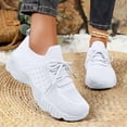 thumbnail image 1 of Women Breathable Knit Lace Up Walking Sneakers, Thick Cushioned Sole Lightweight Daily Commute Casual Outdoor Footwear White 7.5, 1 of 7