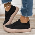 thumbnail image 1 of Women Breathable Knit Slip On Sneakers, Lace Up Walking Shoes, Lightweight Thick Platform Non Slip Comfort Casual Running Trainers Black 8.5(41), 1 of 8