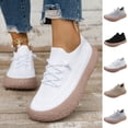 thumbnail image 1 of Women Breathable Knit Slip On Sneakers, Lace Up Walking Shoes, Lightweight Thick Platform Non Slip Comfort Casual Running Trainers White 9.5(43), 1 of 8
