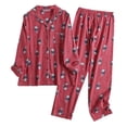 thumbnail image 1 of Women Breathable Pajamas Set Cotton Flannel Plus Size Simple Spring Autumn Winter Cartoon Long Sleeve Trousers Set Fashion Two Piece Sleepwear Comfy Loungewear Sets Soft Loose Nightwear, 1 of 3