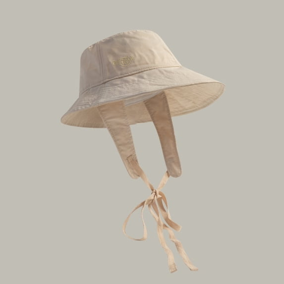 Women Breathable Wide-brimmed Show Face Sun Protection with String Fisherman Hat Basin Hat Strap Bucket Hats Women's Caps BEIGE