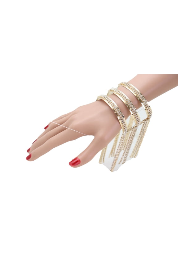 Women Bridal Fashion Gold Metal Cuff Bracelet Tassel Fringes Wedding Jewelry