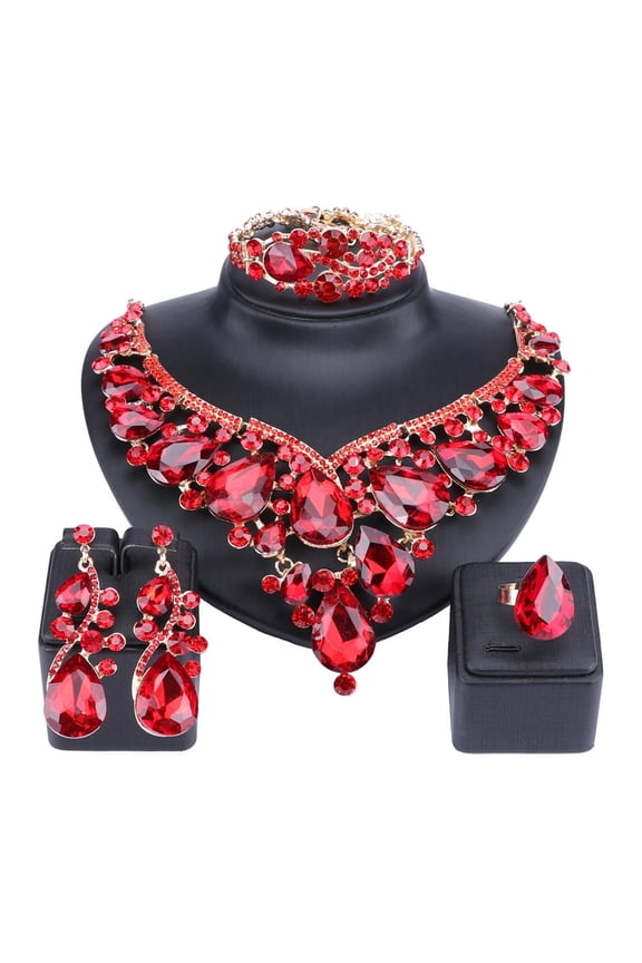 Women Bridal Jewelry Sets Wedding Necklace Earring Bracelet Ring For Brides Bridesmaid Party Accessories Crystal Decoration