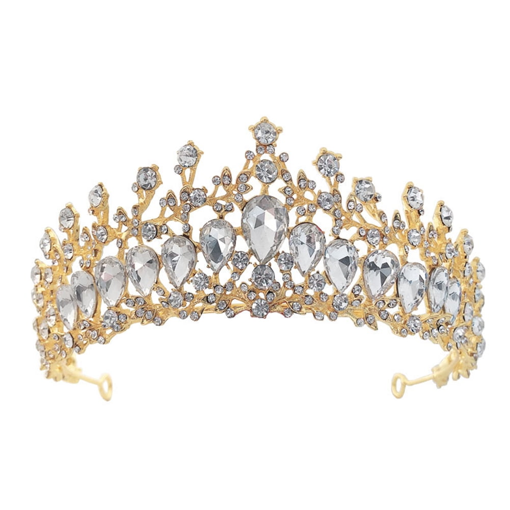 14cm Tall Gold Crystal Crown Tiara – Large, For Wedding, Prom, Or Queen Costume - View #6