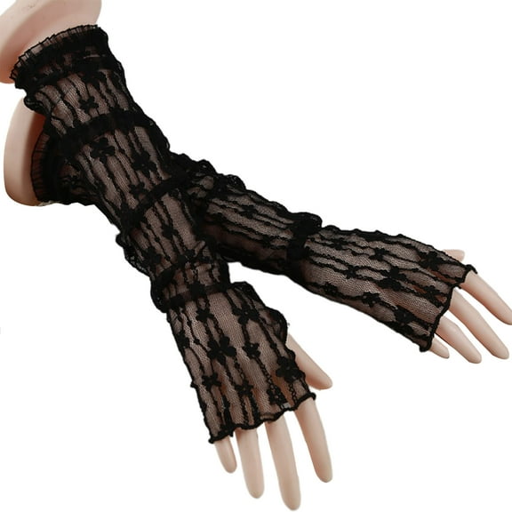 Women Bride Long Sleeve Gloves Nightclub Hollow See Through Gloves Dance Half Finger Gloves for Butterfly Mesh Mitt