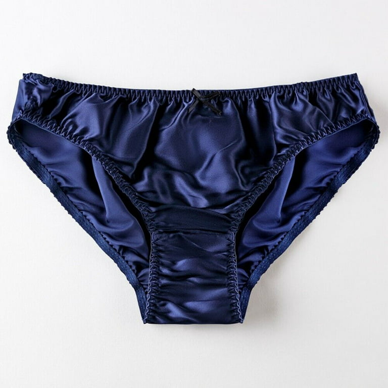 Womens Low Waist Silk Underwear Soft Lace Satin Briefs With