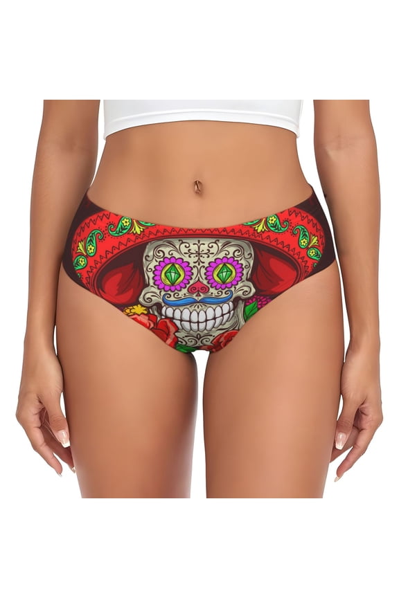 Women Briefs Underwear Bikini Soft Breathable Panties, Day Dead Skull Mexican Mexico