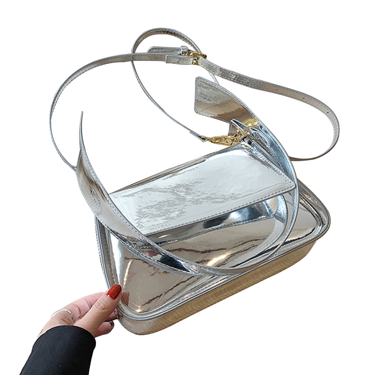 Women Bright PU Leather Underarm Shoulder Bag Simple Solid Color Armpit