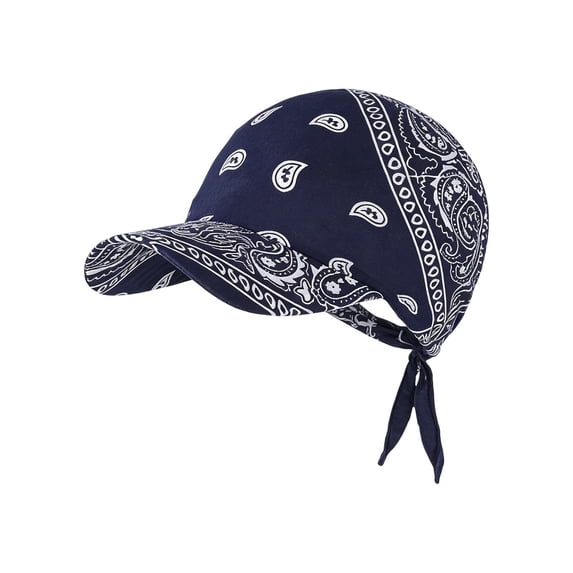 Women Brim Bandana Cap, Sun Hat With Pre-Tied, Brim Visor Head Scarf ,For Outdoor,Black - 50X50Cm