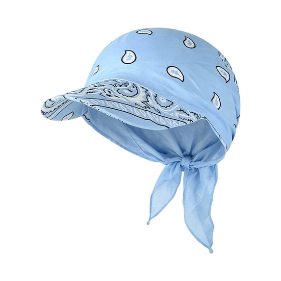 Women Brim Bandana Cap, Sun Hat With Pre-Tied, Brim Visor Head Scarf ,For Outdoor,Light Blue - 50X50Cm