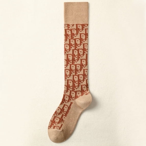 Women British Retro Extended Knee-length Spring And Autumn Khaki Knit Stockings High Waist High Socks Calf Socks