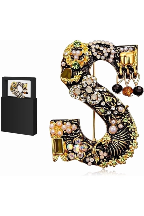 Women Brooch,Letter Brooch for Women, Elegant Crystal Rhinestone Initial Pins with Gift Box, Fashion Lapel Pin for Jacket, Hat, Scarf, Bag Accessories
