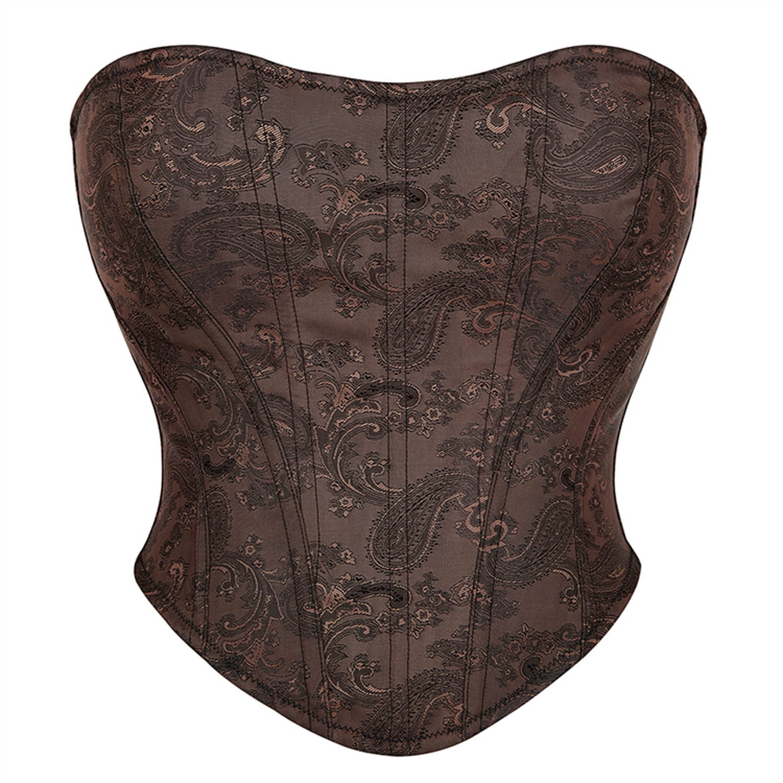 Women Brown Court Bustier Vintage Steampunk Gothic Corset Off Shoulder