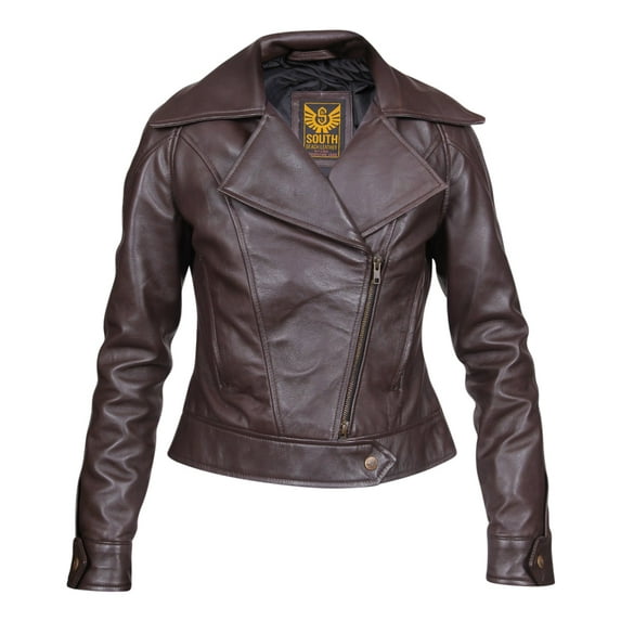Women Brown Designer Biker Motorcycle Leather Jacket