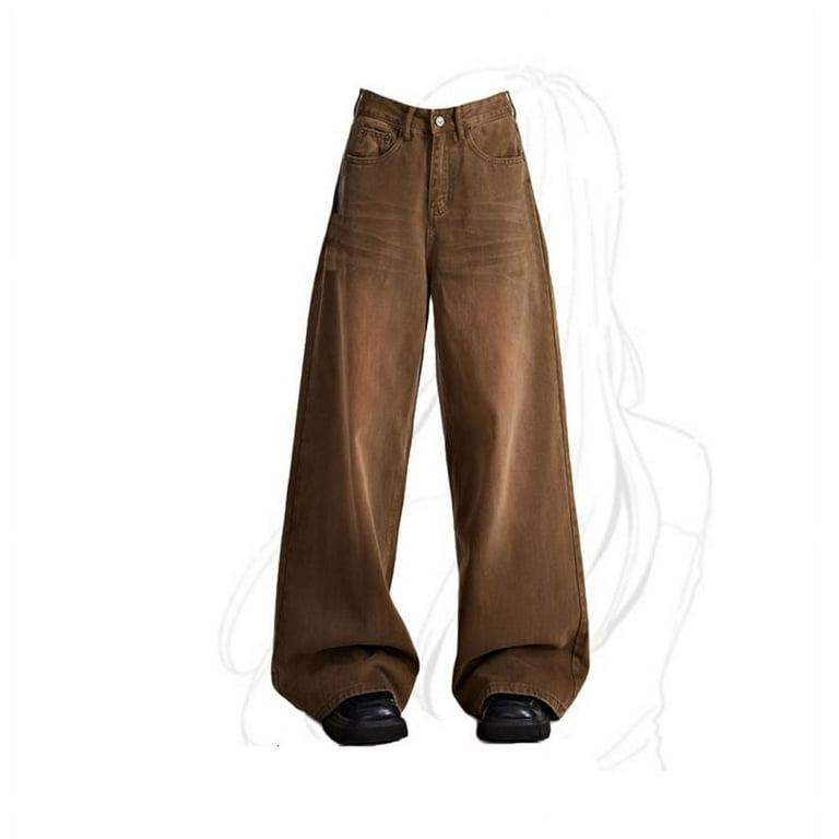 Women Brown Jeans 90s Aesthetic Y2k Vintage Baggy Denim