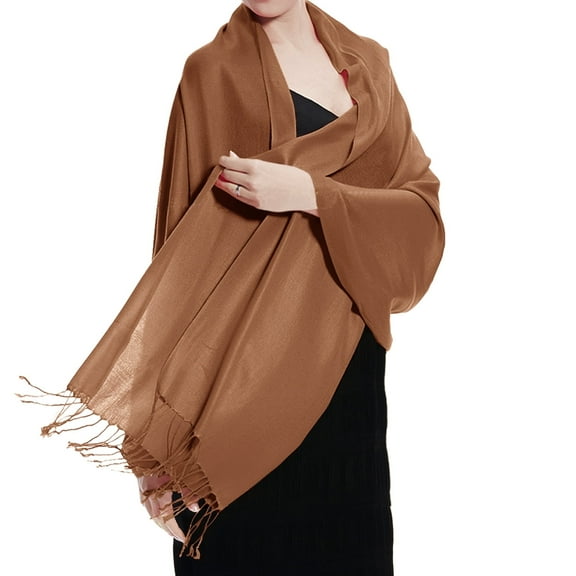 TZ Promise Women Brown Pashmina Shawl and Wrap Soft Solid Color Scarf with Fringes