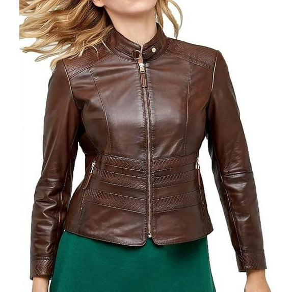 Women Brown leather jacket Casual stylish gift for her Desighner jacket W106