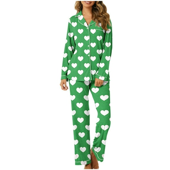 Women Brushed Cotton Pyjamas Set Long Sleeve Button Down Tops Pants Sleepwear Lounge Plus Size Mint Green S