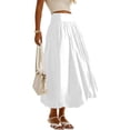 thumbnail image 1 of Women Bubble Maxi Skirt Summer Elastic High Waist a Line Long Skirt Casual Ruffle Pleated Midi Half Dress with Pockets White S, 1 of 8