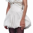 thumbnail image 1 of Women Bubble Mini Skirt High Waist A Line Short Skirt Ruffle Hem Slim Fit Skirts White S, 1 of 8