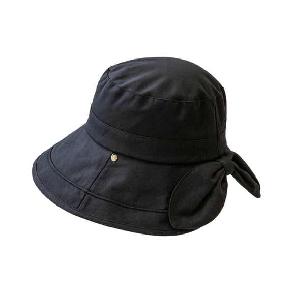 Women Bucket Hat Big Brim Back Split Bowknot Decor Trendy Lightweight Outdoor Fisherman Hat Fun Summer Beach Vacation Getaway Headwear