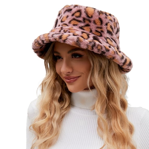 Women Bucket Hat CQXIDFH Women's Plush Shearling Fisherman Hat, Cozy Fuzzy Winter Bucket Headwear, Visor Hat (Pink, One Size)