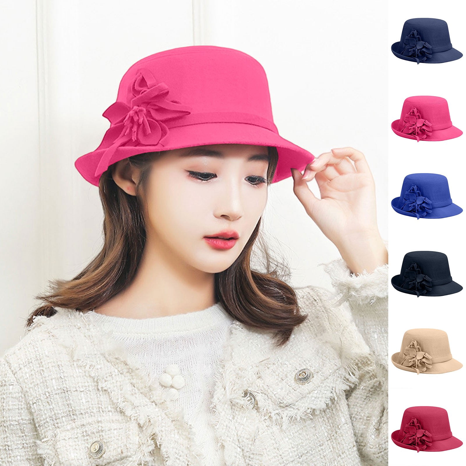 Women Bucket Hat Elegant Decor Cloche Wide Brim Soft Dress Fashion ...