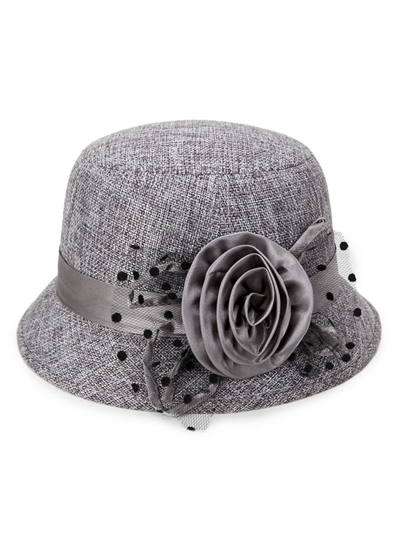Women Bucket Hat Vintage Floral Cloche Bowler Formal Fascinator Cap For Church Wedding Tea Party Dress Matching