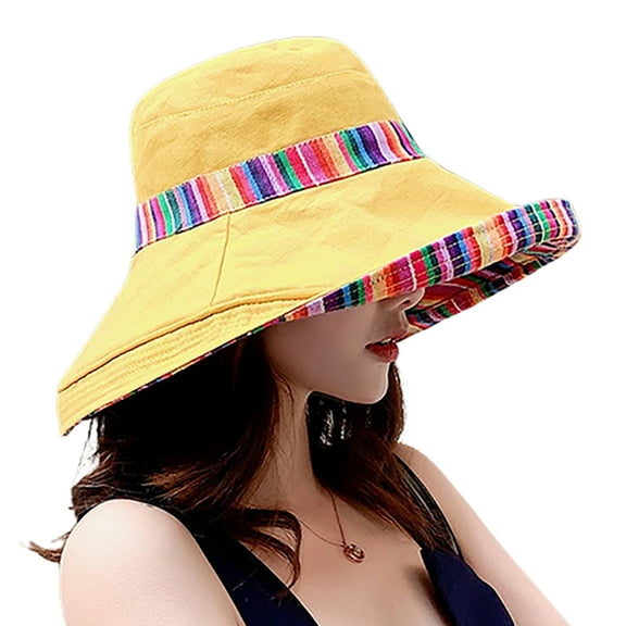 Women Bucket Hats, Foldable Sun Protection Soft Cotton Bohemian Style Wide Brim Double-Sided Fisherman Hat for Travel Camping Hiking Beach