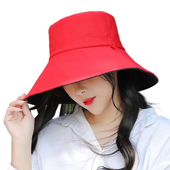 Women Bucket Sun Hat, Fashion Dual Side Wide Brim UV Sun Protection Windproof Rope Fisherman Cap for Summer Beach Hiking