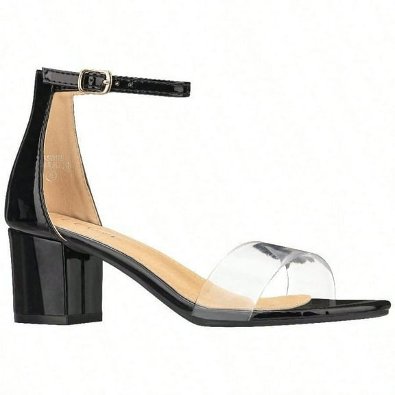 Women Buckle Decor Chunky Heeled Sandals Elegant Summer Ankle Strap Sandals Chunky Heeled Ankle Strap Sandals Low Heeled Sandal