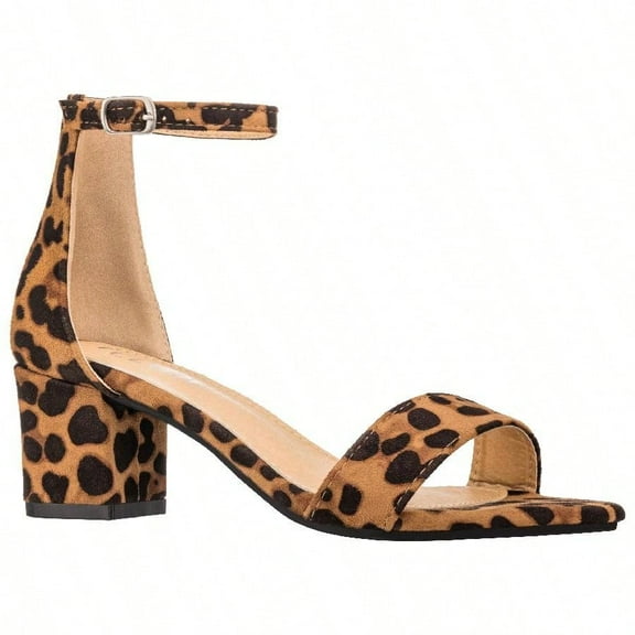 Women Buckle Decor Chunky Heeled Sandals Elegant Summer Ankle Strap Sandals Chunky Heeled Ankle Strap Sandals Low Heeled Sandal