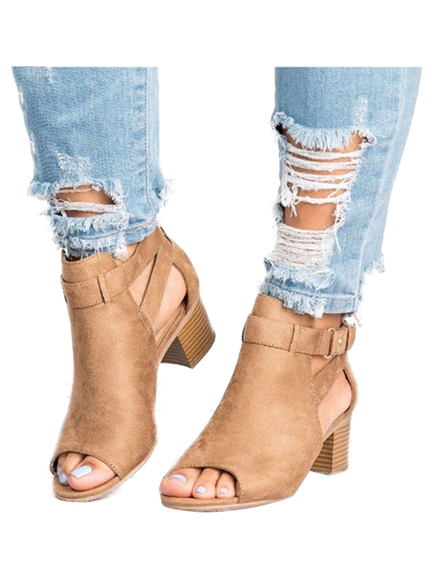 Women's Block Heel Sandals Fashion Peep Toe Slip Rhinestone - Temu