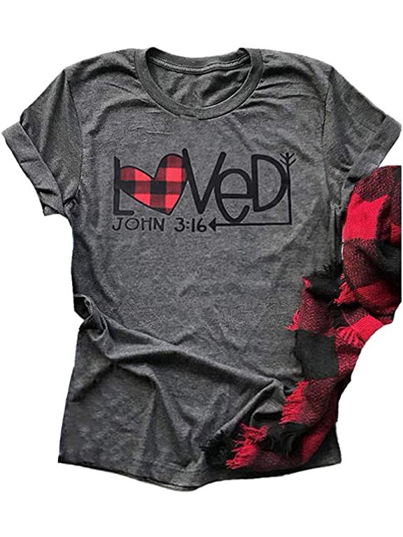 Women Buffalo Plaid & Leopard Heart T-Shirt