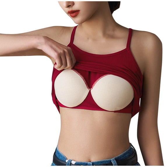 Women Built In Bra Cami Tops Sleeveless Spaghetti Strap Tank Top Square Neck Summer Fitted Basic Camisole Shirts