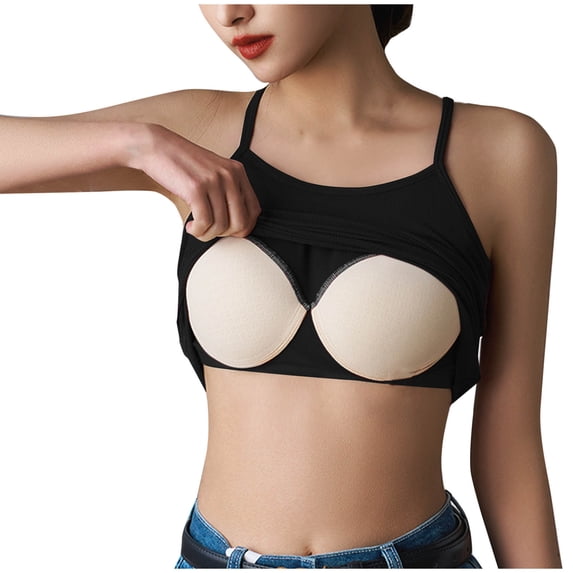 Women Built In Bra Cami Tops Sleeveless Spaghetti Strap Tank Top Square Neck Summer Fitted Basic Camisole Shirts