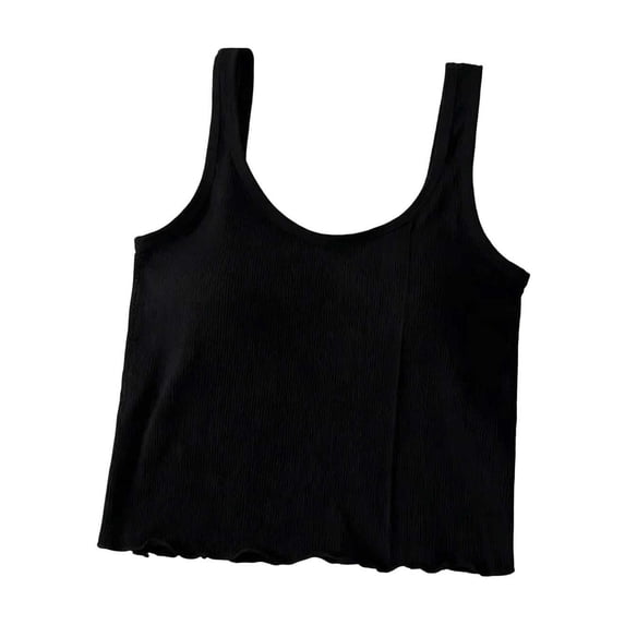 Women Built-In Bra Tank Tops, Ribbed Ruffle Sleeveless Casual Shirts Crop Fashion Basic Going out Tank Tops
