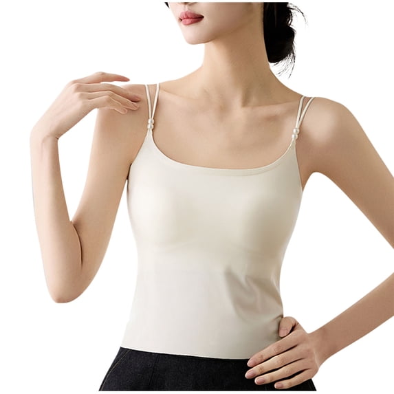 Women Built in Bra Camisole Tops Spaghetti Straps Sleeveless Stretchable Tank Tops for Layerling Soft Summer Clothes