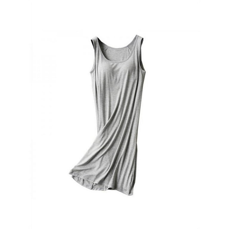 Women Built-in Bra Sleeveless Tank Top Sleepwear Padded Long