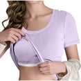 thumbnail image 1 of Women Built-in Bra T Shirt Top Short Sleeve Crew Neck Basic Tees Casual Ribbed Knit Fitted Lounge Tops, 1 of 9