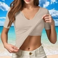 thumbnail image 1 of Women Built-in Bra T Shirt Top Slim Fit Short Sleeve V Neck Basic Tees Casual Athletic Fitted Going Out Tops, 1 of 9