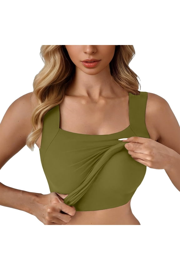 Women Built-in Bra Tank Tops BWASD Casual Double Lined Sleeveless Shirts Strechy Slim Fit Shelf Bra Daily Cami Padded Tank Top Sport Outdoor Summer 2026 S-4XL Green