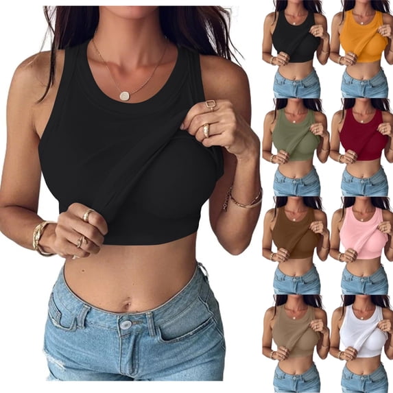 Women Built-in Bra Tank Tops Sleeveless Casual Shirts Racerback Ribbed Fitted Tank Tops,Black S